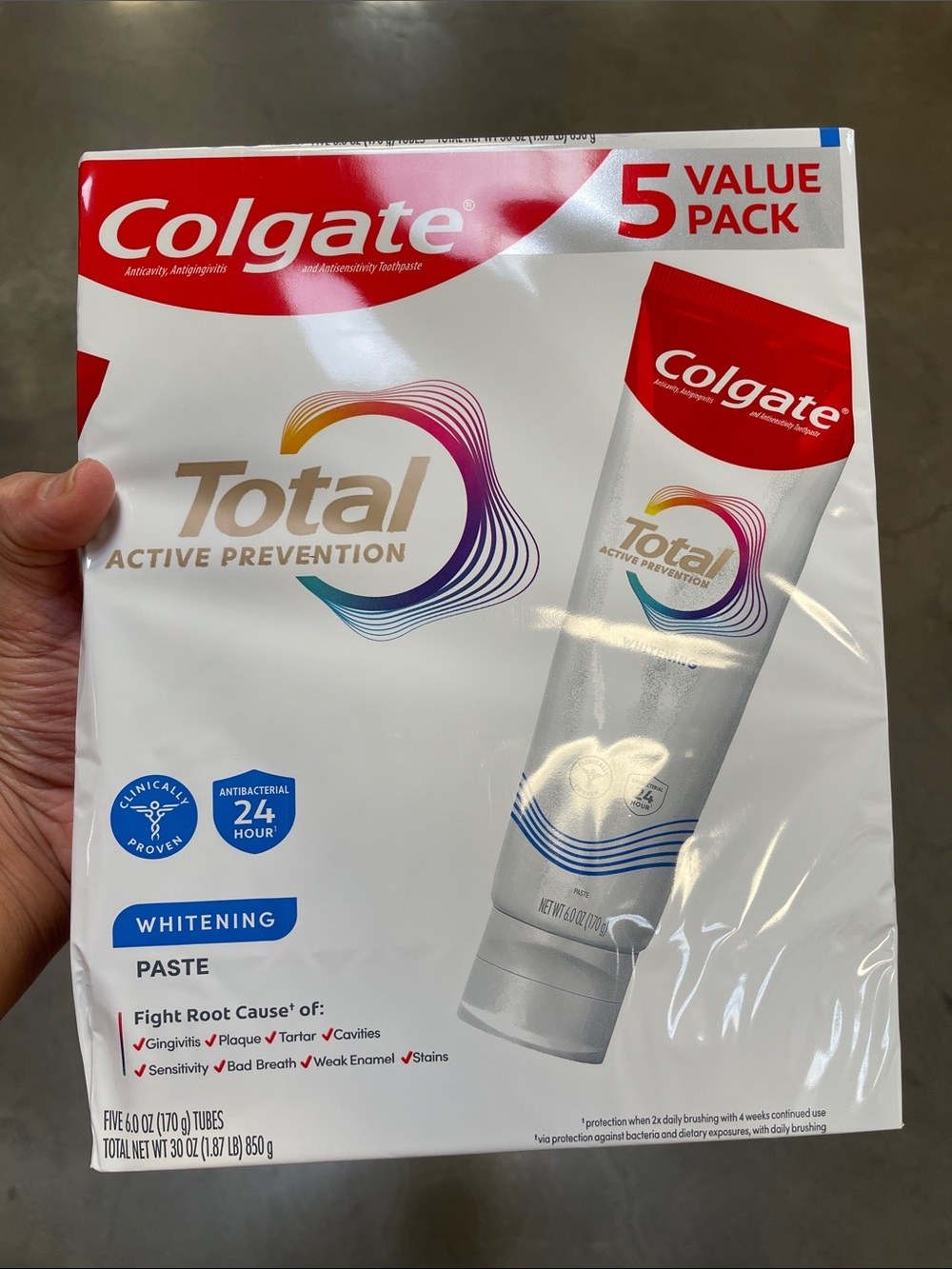Colgate Total Active Prevention 24 HR Whitening Toothpaste Value 5 Pack